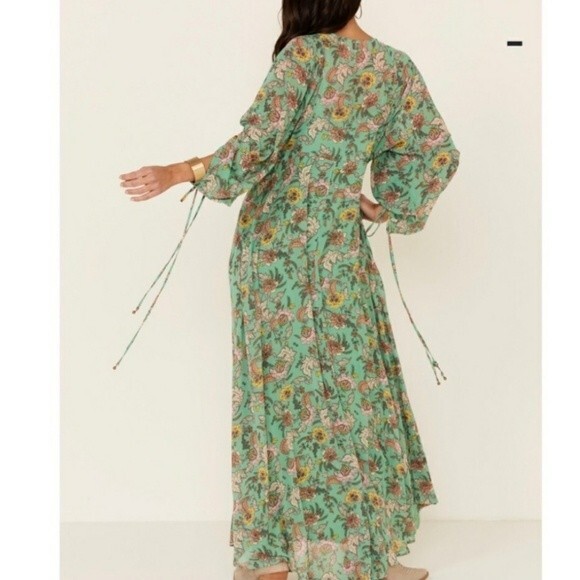 Free People Earthfolk Button Front V-neck Ruched Sleeve Maxi Floral Print Dress - Picture 4 of 15